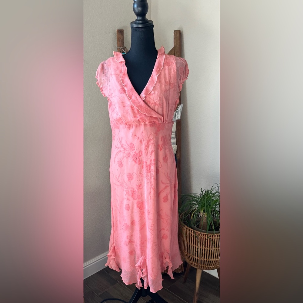 NWT Vtg CDC Rampage Sz 10 Dress Lined Rose Details Peachy Pink Ruffles Flowy Y2K